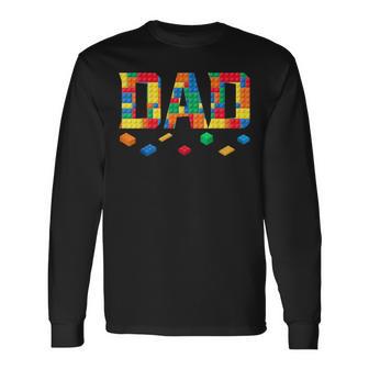Master Builder Dad Birthday Boy Building Bricks Blocks Daddy Long Sleeve T-Shirt - Thegiftio UK