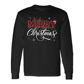 Merry Christmas Lights Santa Hat Xmas Family Matching Pajama Long Sleeve T-Shirt - Thegiftio UK