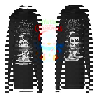 Merry Christmas Penguin Santa Hat Xmas Light Family Matching Long Sleeve T-Shirt | Seseable UK