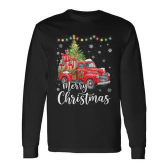 Merry Christmas Red Truck Family Christmas Matching Pajama Long Sleeve T-Shirt - Thegiftio UK
