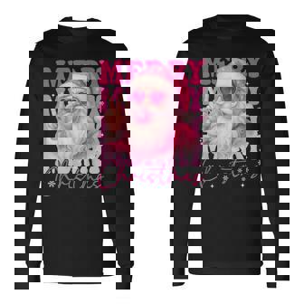 Merry Christmas Retro Pink Santa Bubblegum Xmas Holiday Long Sleeve T-Shirt | Seseable FR