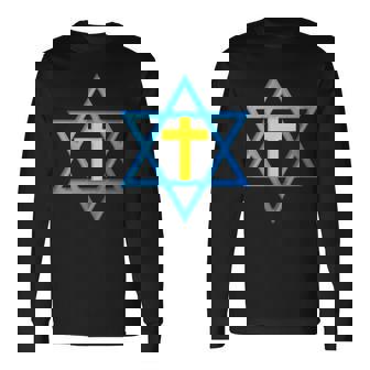 Messianique Étoile De David Avec Croix Dorée T-shirt à manches longues - Cadeauxyz
