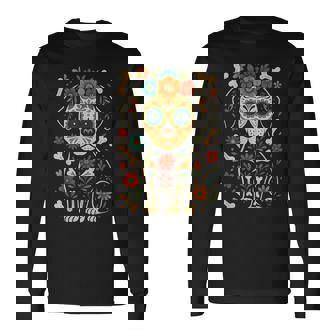 Mexican Dog Day Of The Dead Skeleton Sugar Flowers Dogs Long Sleeve T-Shirt - Monsterry