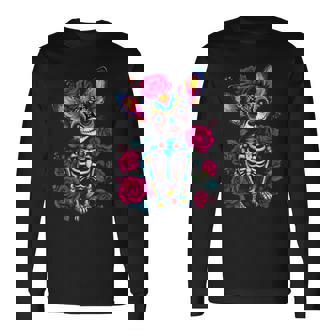 Mexican Sugar Skull Chihuahua Dia De Los Muertos Long Sleeve T-Shirt - Thegiftio