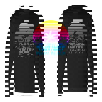 Miami Beach Florida Retrointage Atardeceracacionesiajes Manga Larga Camiseta de manga larga - Regaloses