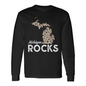Michigan Rocks Petoskey Stones Midwest Rock Collector Long Sleeve T-Shirt - Thegiftio UK