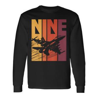 Military Fighter Jet Retro Nine Year Old Boys 9Th Birthday Long Sleeve T-Shirt - Thegiftio UK