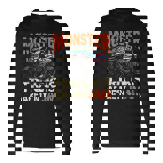 Monster Trucks Are My Jam Usa Flag American Long Sleeve T-Shirt - Monsterry