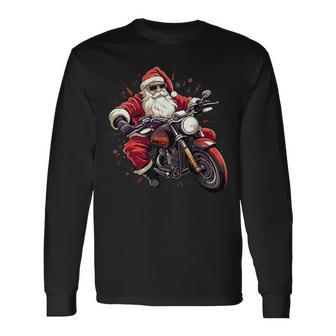 Moto Père Noël Cavalier Noël T-shirt à manches longues - Cadeauxyz