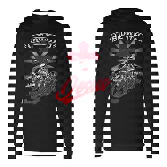 Motorcycle Biker Motorbike Rider I Ride With Jesus Long Sleeve T-Shirt | Mazezy