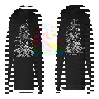 Multicolor Horse Horseback Equestrianism Horse Riding Long Sleeve T-Shirt | Mazezy