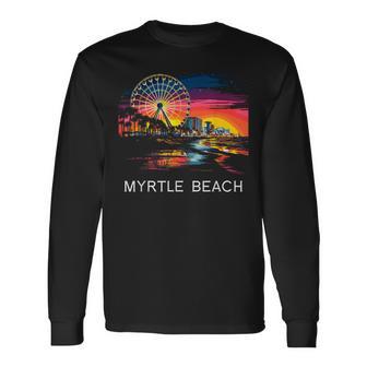 Myrtle Beach South Carolina Skywheel Ocean Retro Long Sleeve T-Shirt - Thegiftio UK