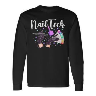 Nail Tech Quote Work Uniform Nail Polish Lips Mouth Nail Long Sleeve T-Shirt | Mazezy