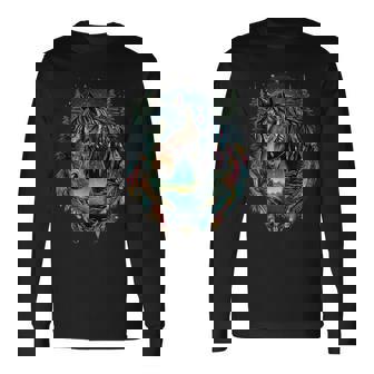 Native American Horse Feather Headdress Indian Tribe Long Sleeve T-Shirt | Seseable CA