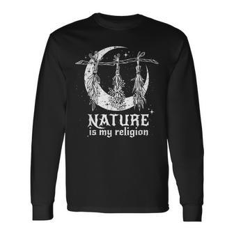 Nature Is My Religion Crescent Moon Wicca Pagan Witch Lover Long Sleeve T-Shirt - Thegiftio UK