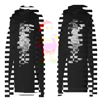 Noël En Juillet Fête De Piscine Père Noël Flamant Rose Flottant Été T-shirt à manches longues - Cadeauxyz