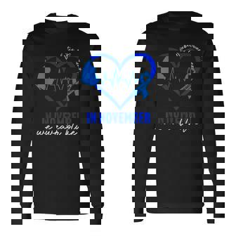 In November We Wear Blue Diabetes Awareness Heart Ribbon Long Sleeve T-Shirt | Mazezy