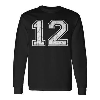 Number 12 Twelve Distressed Vintage Sports Training Practice Long Sleeve T-Shirt | Seseable UK