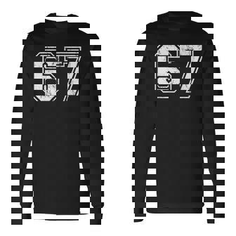 Number 67 Distressed Vintage Sixty Seven Sport Team Practice Long Sleeve T-Shirt - Monsterry