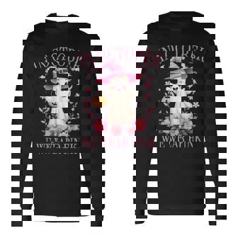 In October We Wear Pink Breast Cancer Awareness Halloween Long Sleeve T-Shirt | Mazezy