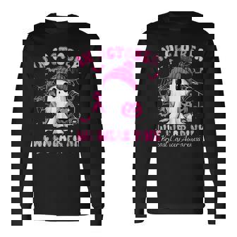 In October We Wear Pink Breast Cancer Ghost Halloween Long Sleeve T-Shirt | Mazezy