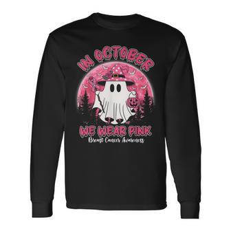 In October We Wear Pink Ghost Breast Cancer Awareness Long Sleeve T-Shirt - Thegiftio UK