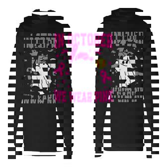 In October We Wear Pink Ghost Softball Breast Cancer Long Sleeve T-Shirt | Mazezy