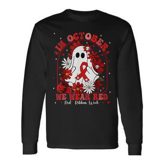 In October We Wear Red Ribbon Week Awareness Women Long Sleeve T-Shirt - Thegiftio UK