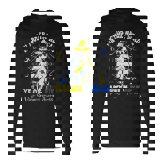 In October We Wear Yellow And Blue Down Syndrome Halloween Long Sleeve T-Shirt | Seseable CA