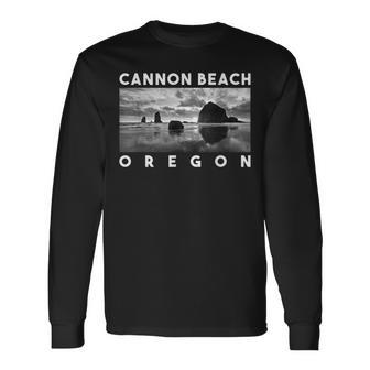 Oregon Cannon Beach Skyline Haystack Rock Travel Souvenir Long Sleeve T-Shirt - Thegiftio UK