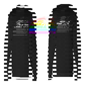 Orgullo Gay Atardecer Palmeras LgbtqIntage Camiseta de manga larga - Regaloses
