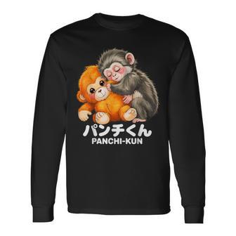 Panchi Kun Holding Plush Toy Baby Macaque Monkey Punch Long Sleeve T-Shirt - Thegiftio UK