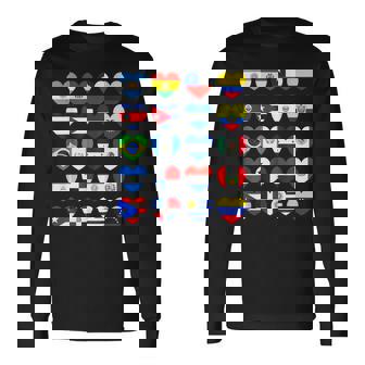 Hispanic Heritage Month Latino All Countries Heart Flags Long Sleeve T-Shirt - Monsterry