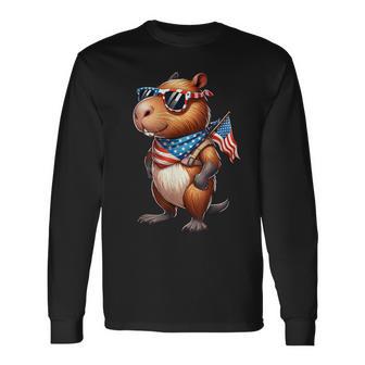 Patriotic Capybara Usa American Flag 4Th Of July Long Sleeve T-Shirt - Thegiftio UK