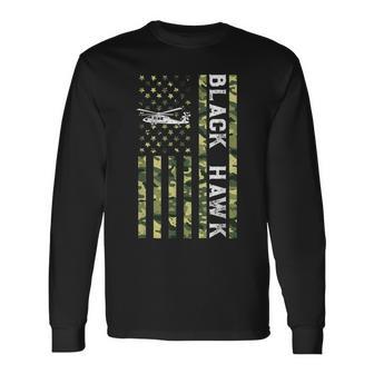 Patriotic Usa Flag Military Helicopter Uh-60 Black Hawk Long Sleeve T-Shirt - Thegiftio UK