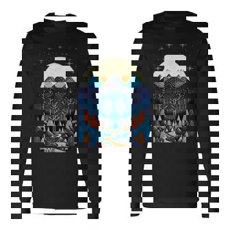 Paysage Avec Lune Montagnes Et Forêt T-shirt à manches longues - Cadeauxyz