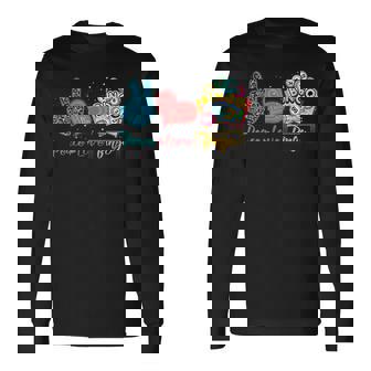 Peace Love Bingo Bingo Lover Leopard Print Heart Long Sleeve T-Shirt - Thegiftio