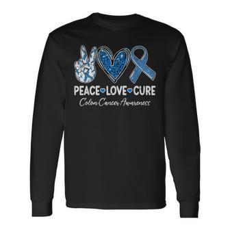 Peace Love Cure Colorectal Colon Cancer Awareness Support Long Sleeve T-Shirt - Monsterry