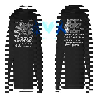 Peace Love Cure Type 1 Diabetes Awareness T1d Ribbon Blue Long Sleeve T-Shirt - Seseable