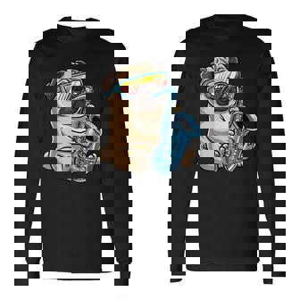 Perro Con Gafas Deol Jugandoaxofónaxofonista Jazz Camiseta de manga larga - Regaloses