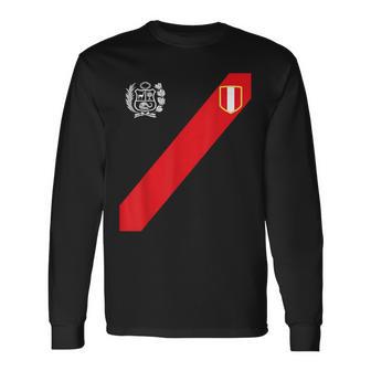 Peru Peruvian Flag Escudo Retro Soccer Inspired Peru Long Sleeve T-Shirt | Mazezy