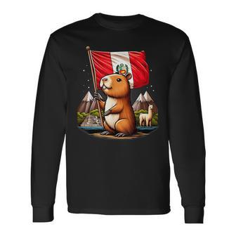 Peruvian Capybara Peru Flag Ronsoco Fiestas Patrias Long Sleeve T-Shirt - Thegiftio UK