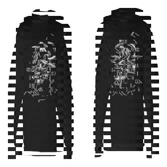 Pieuvre Jouant De La Batterie Batteurs Musicien Joueur De Batterie T-shirt à manches longues - Cadeauxyz