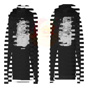 Pink Christmas Santa Claus Face Xmas Vintage Pink Santa Long Sleeve T-Shirt | Seseable FR