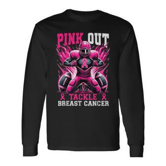 Pink Out Tackle Breast Cancer Awareness Football Game Day Long Sleeve T-Shirt - Thegiftio UK