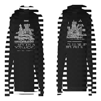 Portland Oregon Downtown City Skyline Sketch Moda Center Pnw Long Sleeve T-Shirt - Thegiftio