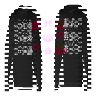 Preppy Buffalo Plaid Pink Pumpkin Bow Coquette Trendy Long Sleeve T-Shirt - Monsterry