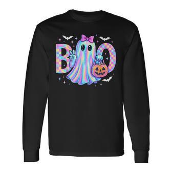 Preppy Halloween Boo Ghost Coquette Bow Boo Jee Ghost Long Sleeve T-Shirt - Thegiftio UK