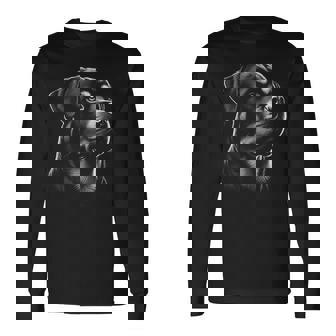 Proud Rottweiler Head Drawing Style On Chest Long Sleeve T-Shirt - Thegiftio