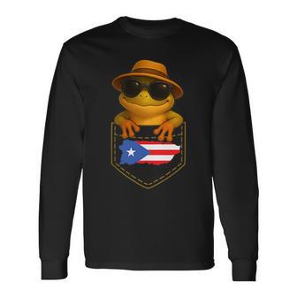 Puerto Rico Coqui Frog Boricua Pocket Cute Pocket Coqui Frog Long Sleeve T-Shirt - Thegiftio UK